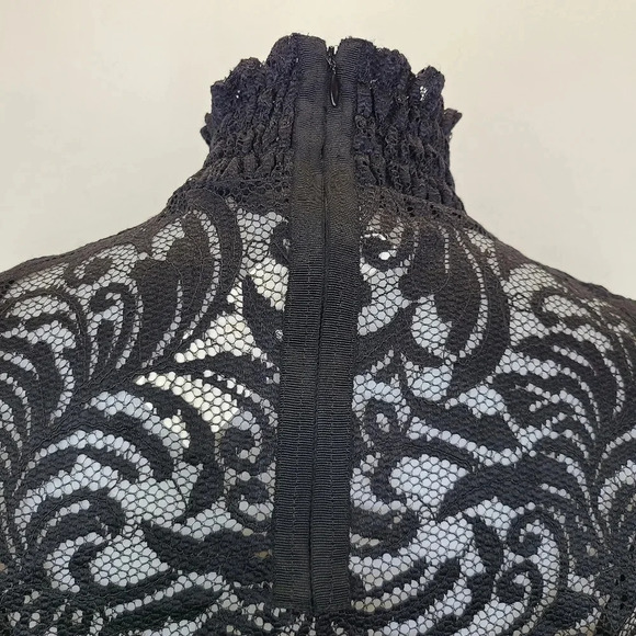 L'Agence Samara Black Sheer Lace Long Sleeve Bell Sleeve Turtleneck Top XS - Picture 11 of 16